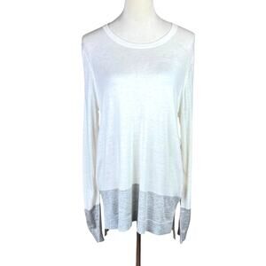 Vince Ivory White & Gray Colorblock Cashmere Blend Long Sleeve Knit Sweater